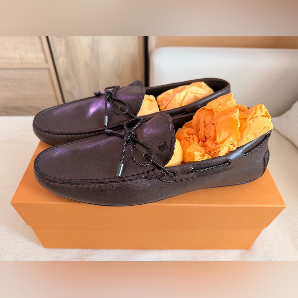Tod's Dark Brown Leather Loafers Men 11.5 BRAND NEW！